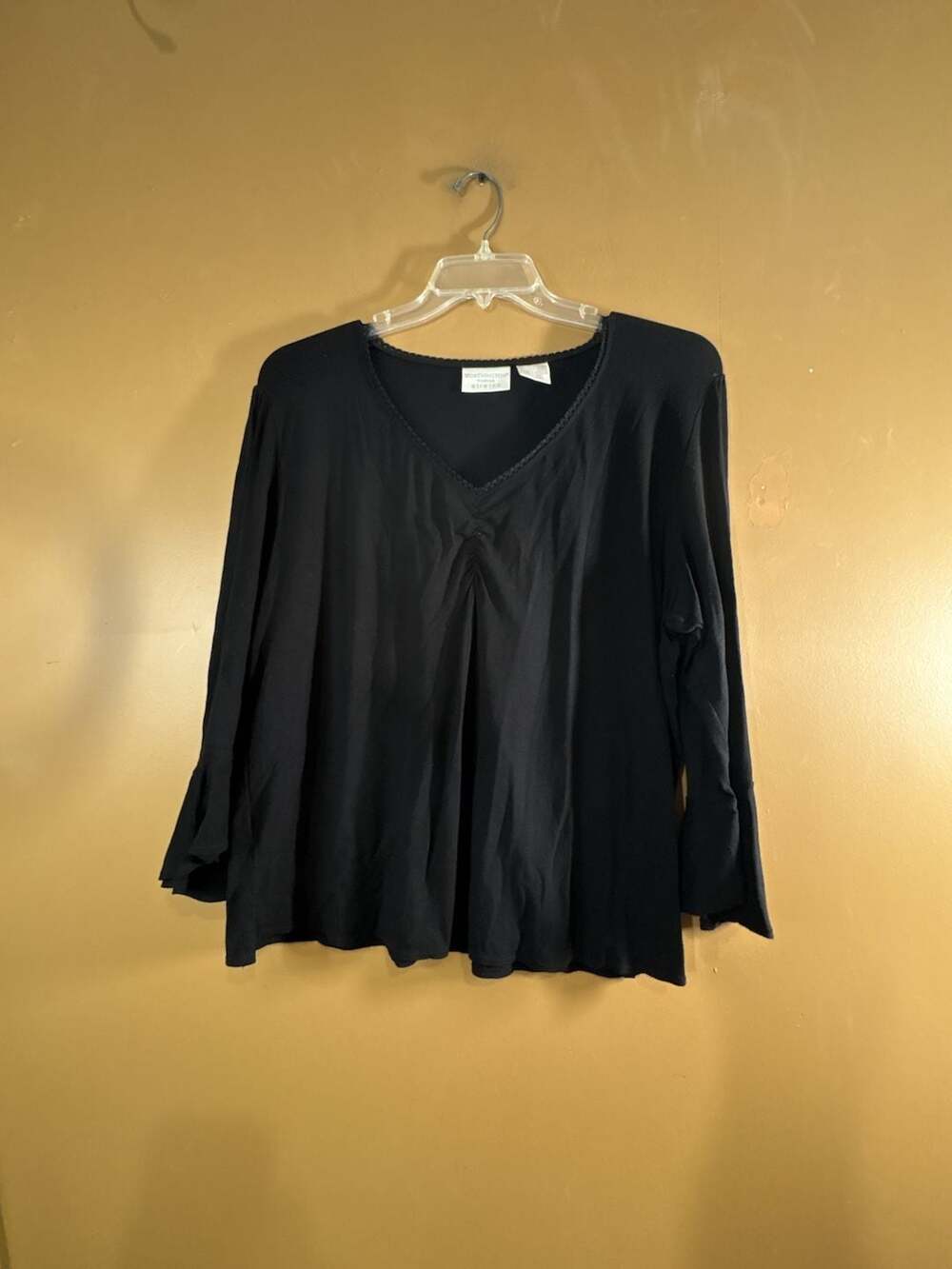 Worthington Woman Stretch Black V-Neck Long Sleeve Top Size 1X